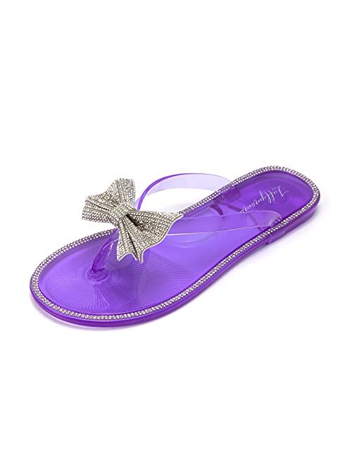 LUFFYMOMO Women's Rhinestone Flip Flops Beach Flat Thong Sandals