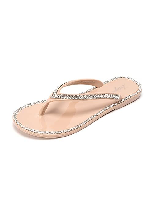 LUFFYMOMO Women's Rhinestone Flip Flops Beach Flat Thong Sandals