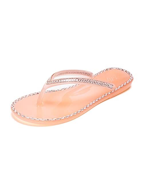 LUFFYMOMO Women's Rhinestone Flip Flops Beach Flat Thong Sandals