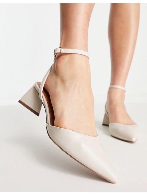 ASOS DESIGN Saskia sculptural mid heeled shoes in off white