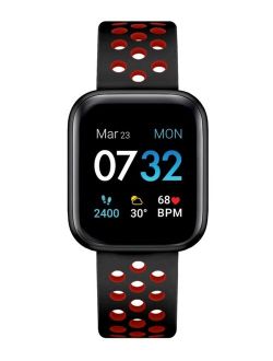 Air 3 Unisex Touchscreen Smartwatch Fitness Tracker: Black Case with Black/Red Perforated Strap 44mm