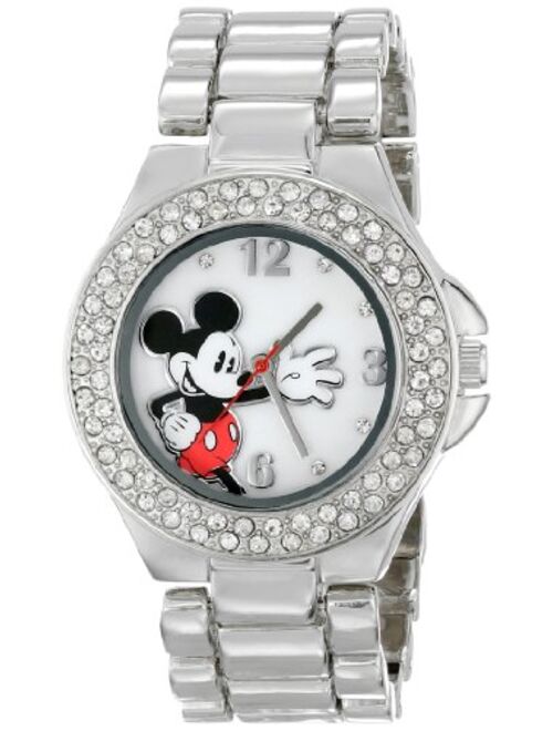 Accutime Disney Women's MK2070 Mickey Mouse Mother-of-Pearl Dial Silver-Tone Bracelet Watch