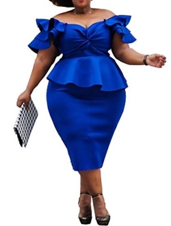 VERWIN Plus Size Women's Midi Dress Patchwork Short Sleeve Women's Bodycon Dress High Waist Dress