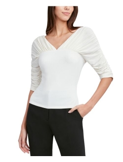 BCBGMAXAZRIA Ruched Elbow Sleeve Top