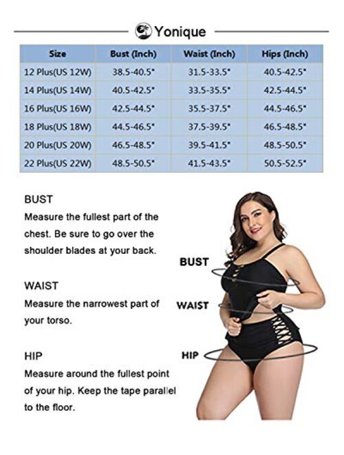 Yonique Women Plus Size One Piece Swimsuits Deep V Neck Tummy Control Bathing Suits Lace Up Swimwear