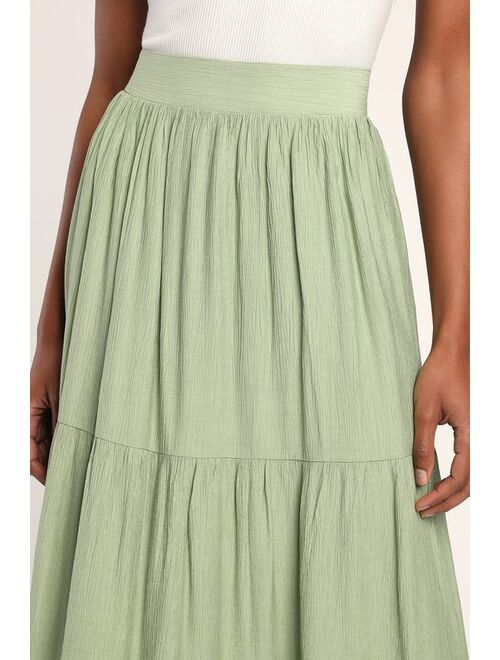 Lulus Tier and Dear Sage Green Tiered Maxi Skirt