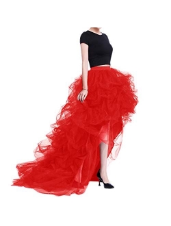 WDPL Women's Long High Low Ruffles Party Tulle Skirt