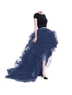 WDPL Women's Long High Low Ruffles Party Tulle Skirt