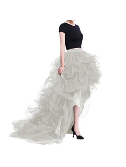 WDPL Women's Long High Low Ruffles Party Tulle Skirt