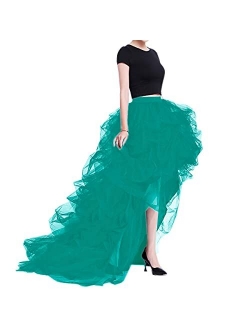 WDPL Women's Long High Low Ruffles Party Tulle Skirt