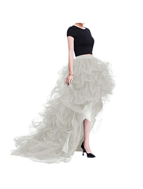 WDPL Women's Long High Low Ruffles Party Tulle Skirt