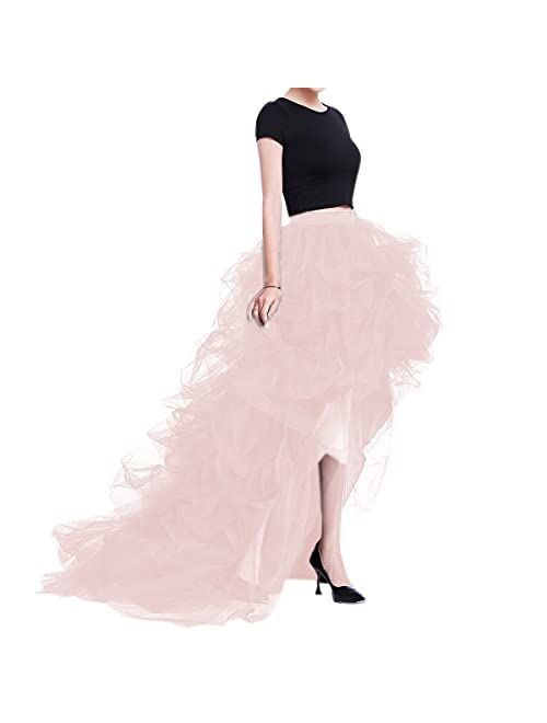 WDPL Women's Long High Low Ruffles Party Tulle Skirt