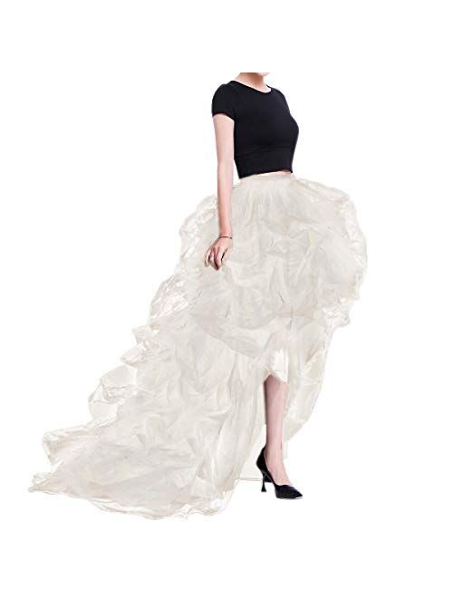 WDPL Women's Long High Low Ruffles Party Tulle Skirt