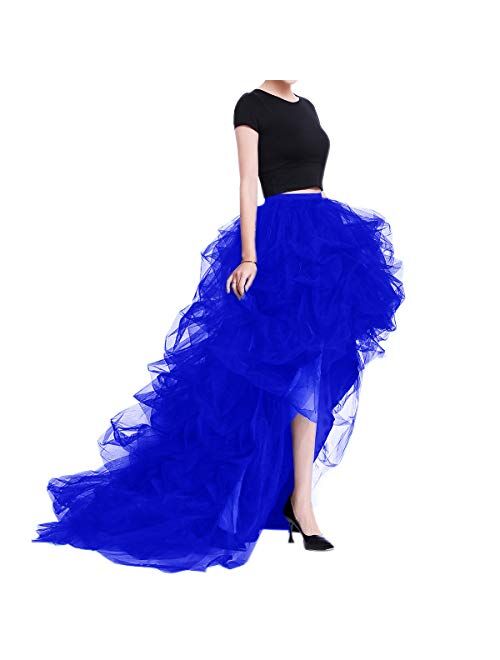 WDPL Women's Long High Low Ruffles Party Tulle Skirt