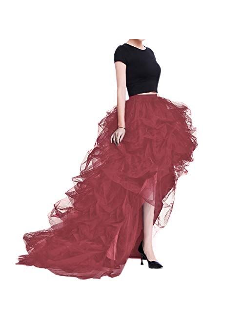 WDPL Women's Long High Low Ruffles Party Tulle Skirt