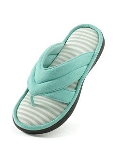 Zizor Women' s Original Stripes Memory Foam Flip Flop Slipper with Memory Foam, Ladies' Summer Spa Thong Slipper