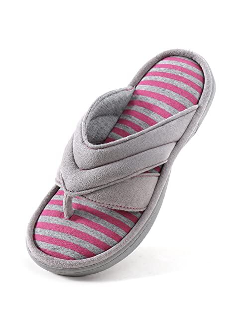 Zizor Women' s Original Stripes Memory Foam Flip Flop Slipper with Memory Foam, Ladies' Summer Spa Thong Slipper