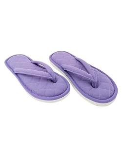 ofoot Women's Cozy Cotton Spa Thong Flip Flops House Slippers,Thick Memory Foam Open Toe Slip On Indoor Shoes