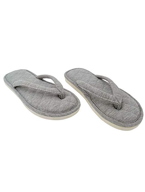 ofoot Women's Cozy Cotton Spa Thong Flip Flops House Slippers,Thick Memory Foam Open Toe Slip On Indoor Shoes