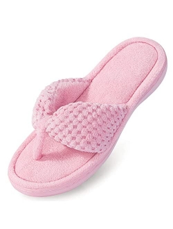 Parlovable Women's Flip Flop Slippers Memory Foam Slip on Spa Thong Slipper, Breathable Open Toe House Shoes, Cozy Comfortable Coral Fleece Anti-Skid Rubber Sole Sandal I