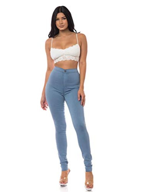 Ap Blue Aphrodite High Waisted Jeans for Women - High Rise Waist Skinny Slim Fit Stretch Casual Denim Pants with Back Pockets