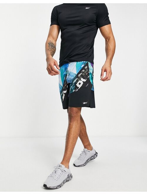 Reebok training AOP epic shorts in black