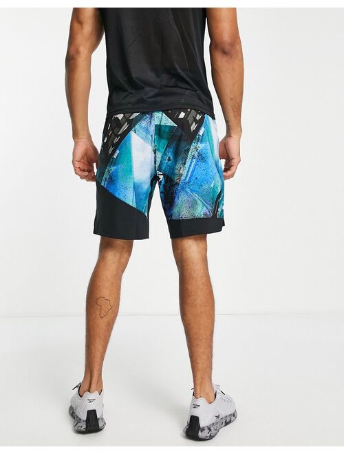 Reebok training AOP epic shorts in black