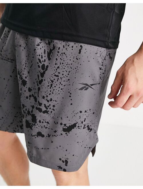 Reebok Workout Ready all over print shorts in cold gray - part of a set