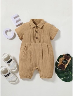 Baby Seam Detail Button Front Romper