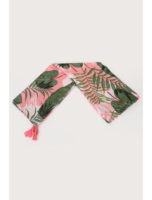 Bay Sky Let's Get Tropical Pink and Green Leaf Print Swim Cover-Up Scarf