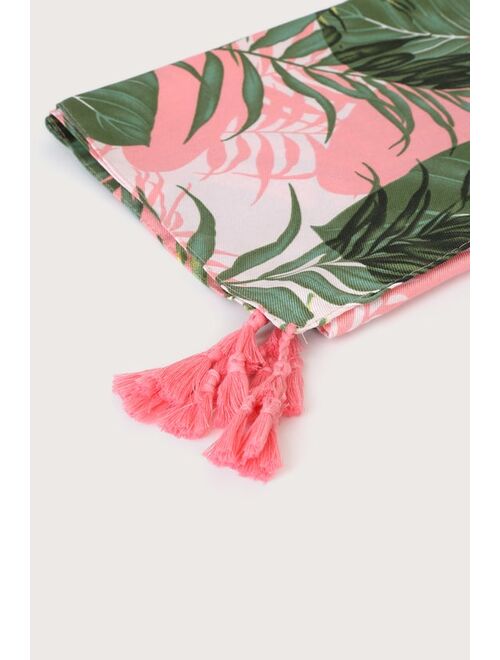 Bay Sky Let's Get Tropical Pink and Green Leaf Print Swim Cover-Up Scarf