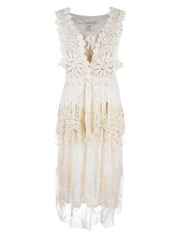 Anna-Kaci Womens Vintage Lace Gatsby 1920s Cocktail Dress with Crochet Vest