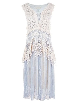 Anna-Kaci Womens Vintage Lace Gatsby 1920s Cocktail Dress with Crochet Vest