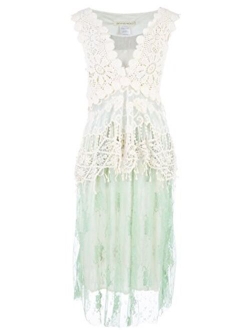 Anna-Kaci Womens Vintage Lace Gatsby 1920s Cocktail Dress with Crochet Vest