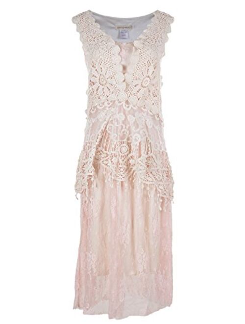 Anna Kaci Anna-Kaci Womens Vintage Lace Gatsby 1920s Cocktail Dress with Crochet Vest