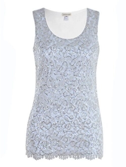 Anna-Kaci Womens Casual Formal Embroidered Lace Sequin Sleeveless Shirt Tank Top
