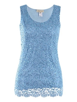 Anna-Kaci Womens Casual Formal Embroidered Lace Sequin Sleeveless Shirt Tank Top