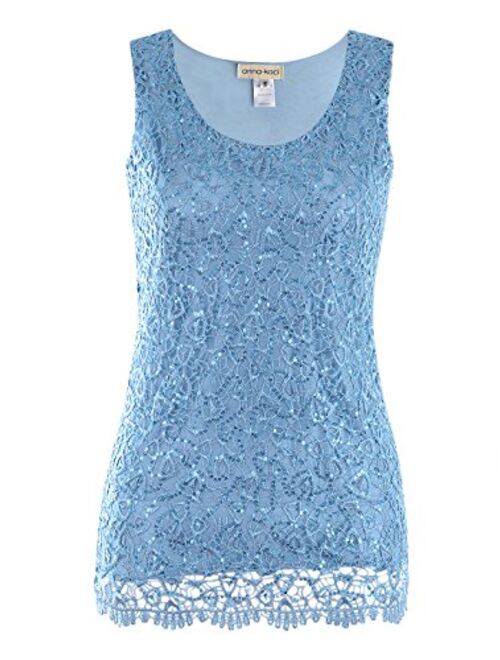 Anna Kaci Anna-Kaci Womens Casual Formal Embroidered Lace Sequin Sleeveless Shirt Tank Top