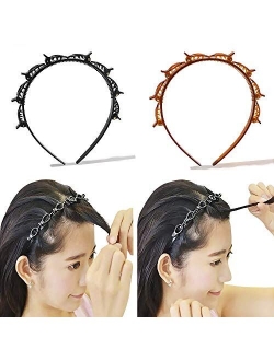 Ivyu Headbands for Women Head bands Hair Bands for Girls Thin Plastic Hairpin Headband with Clips, Fashion Braided Headbands Double Layer Twist Plait Hair Tools, Double B