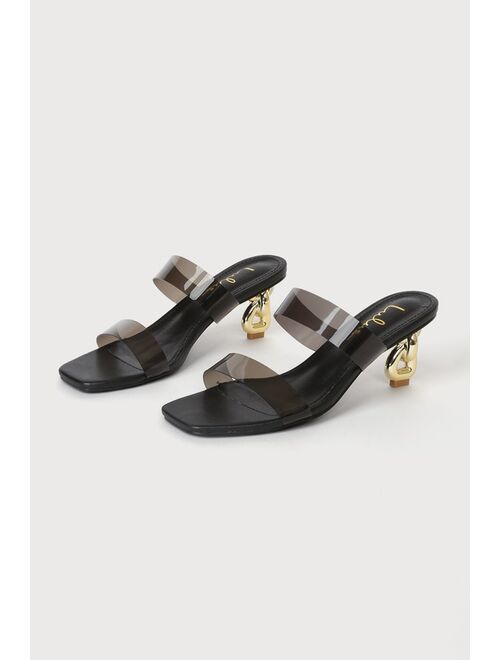 Lulus Arielah Black Vinyl High Heel Slide Sandals