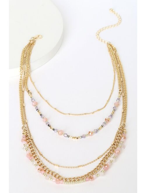 Lulus Keep it Charming Gold Beaded Layered Necklace