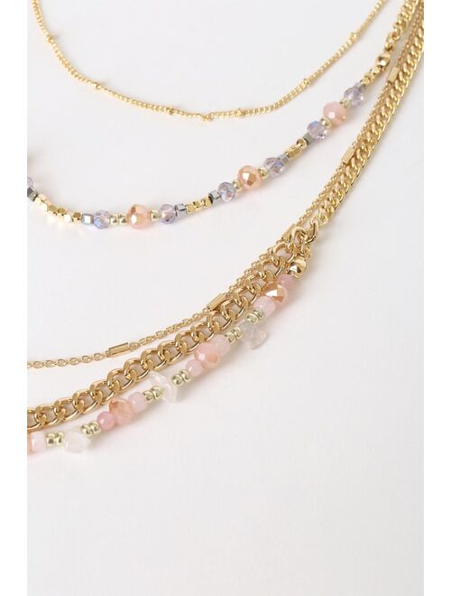 Lulus Keep it Charming Gold Beaded Layered Necklace