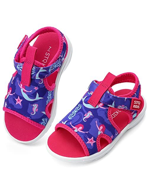 STQ KIDS Toddler Sandals Cute Summer Lightweight Open Toe Slip on Sandals for Boys Girls