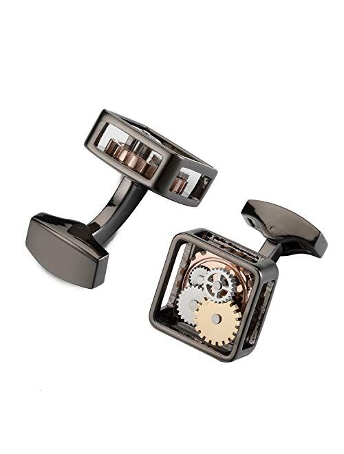 LEPTON Mechanical Gear Cufflinks, Steampunk Style Vintage Watch Movement Gears Cufflinks for Men and Father with Gift Box, Perfect for Wedding Anniversary or Birthday