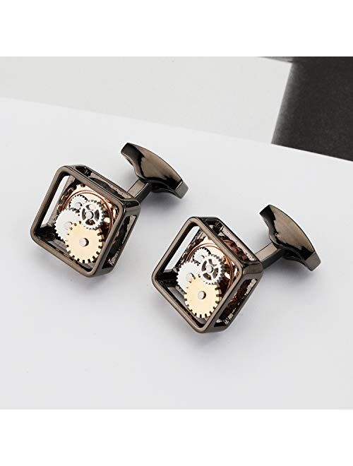 LEPTON Mechanical Gear Cufflinks, Steampunk Style Vintage Watch Movement Gears Cufflinks for Men and Father with Gift Box, Perfect for Wedding Anniversary or Birthday