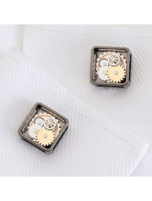 LEPTON Mechanical Gear Cufflinks, Steampunk Style Vintage Watch Movement Gears Cufflinks for Men and Father with Gift Box, Perfect for Wedding Anniversary or Birthday