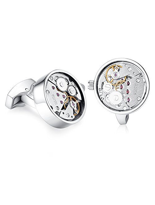 HONEY BEAR Mens Shirt Cufflinks Working Watch Movement for Wedding Business Gift