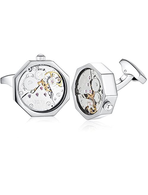 HONEY BEAR Mens Shirt Cufflinks Working Watch Movement for Wedding Business Gift