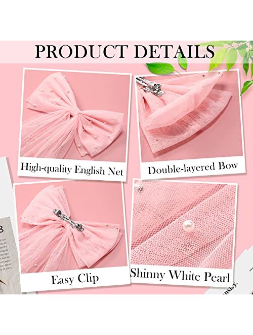 Juinte Bridal Hair Bow Veil Pearl Hair Clip Bridal Shower Gift Wedding Veil Bride Hair Accessories Bridesmaid Favors Large Hair Bow with Barrette Pre-wedding Party Decora