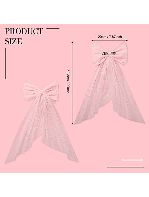 Juinte Bridal Hair Bow Veil Pearl Hair Clip Bridal Shower Gift Wedding Veil Bride Hair Accessories Bridesmaid Favors Large Hair Bow with Barrette Pre-wedding Party Decora